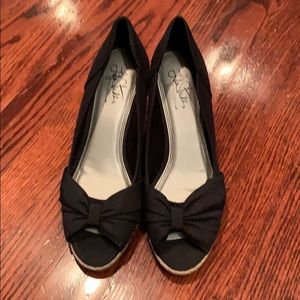 Black Peep-Toe Wedges